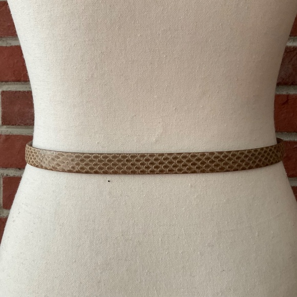 Vintage Beige Tan Snakeskin Leather Belt Removable Gold Buckle NEW - Picture 9 of 11